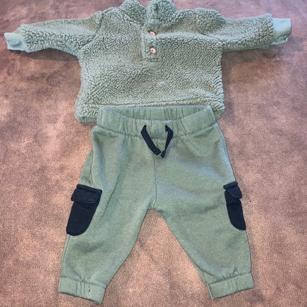 Carter's Green Sherpa Shirt and Wonder Nation Matching Sweatpants Set